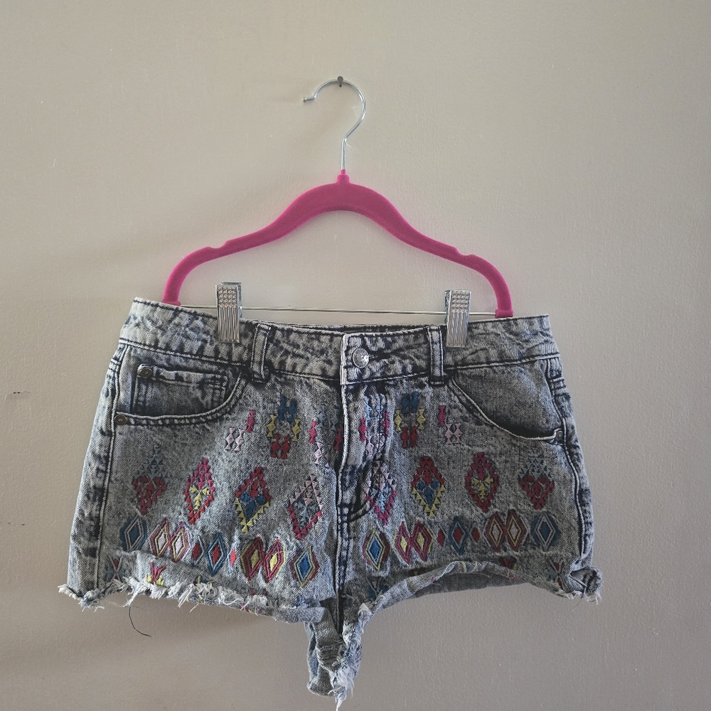 Embroidered Denim Shorts